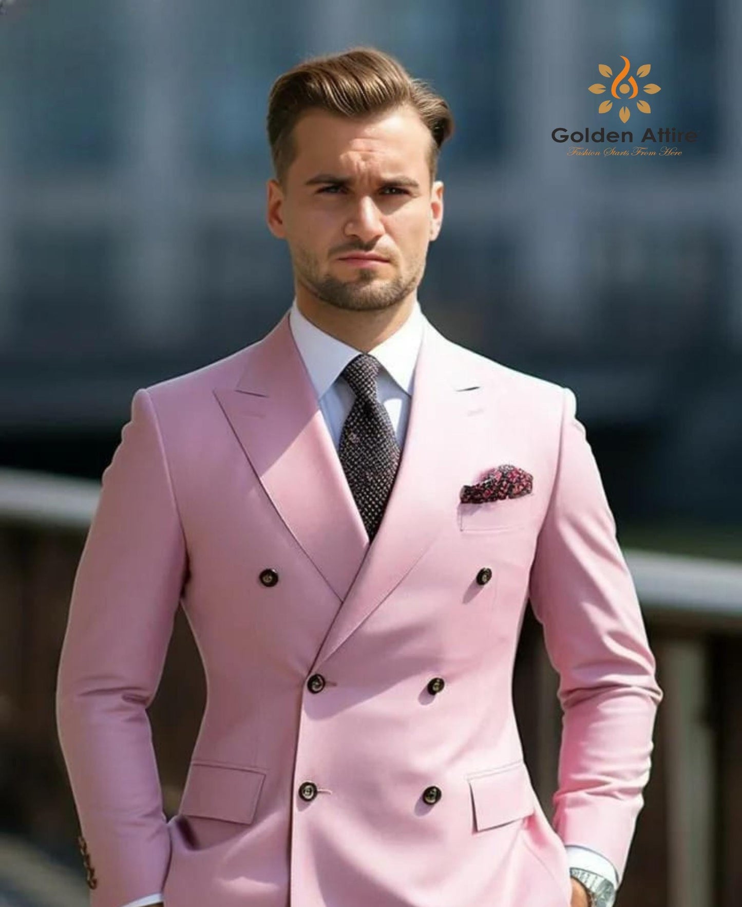 Pink Double Breasted Suit: Customizable Fit, Wedding Groom Suit