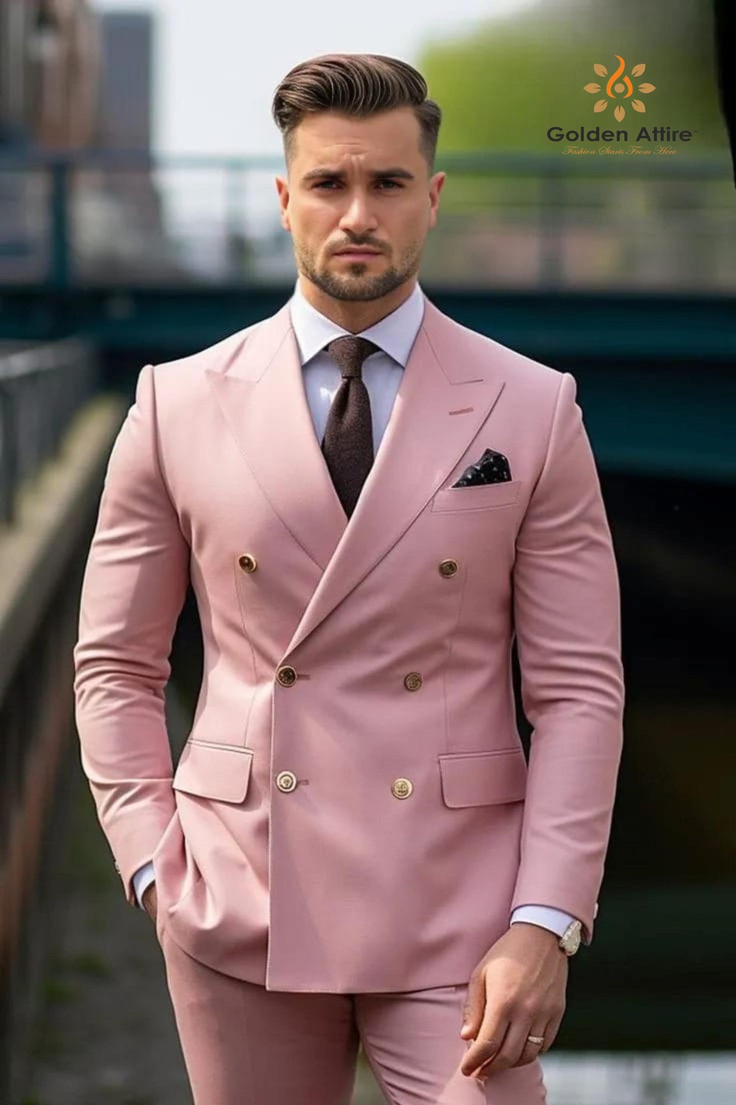 Dusty Rose Double-Breasted Suit: Customizable Wedding Groom Suit