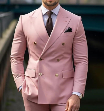 Dusty Rose Double-Breasted Suit: Customizable Wedding Groom Suit