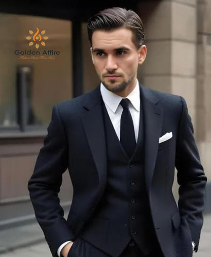 Navy Blue Three-Piece Suit: Terry Rayon Bespoke Suit