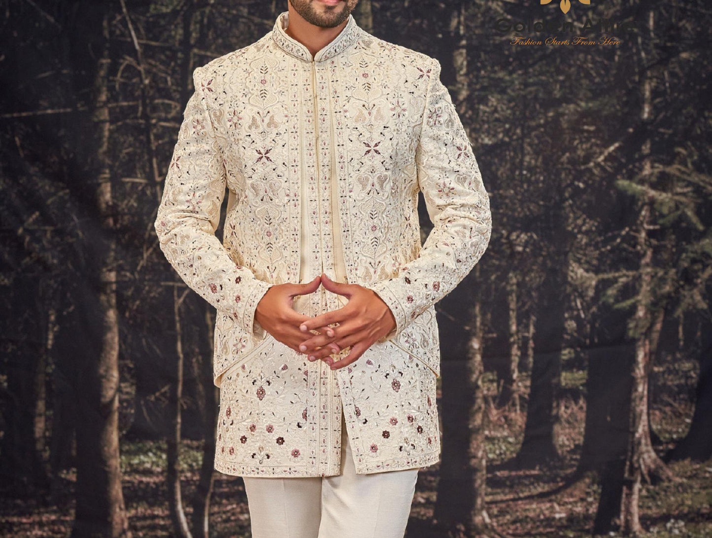 Ivory Silk Sherwani: Bespoke Indian Groom Wedding Outfit