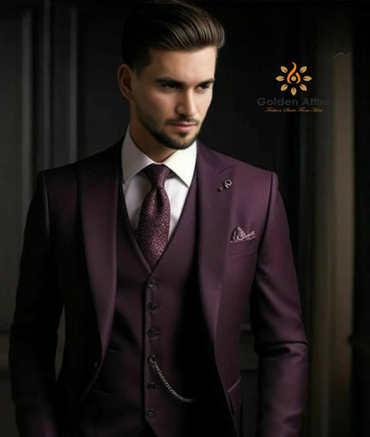 Royal Purple Three-Piece Suit, Luxury Groomsmen Suit