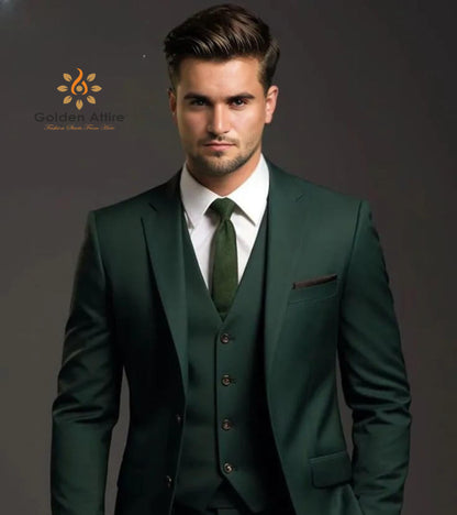 Emerald Green Terry Rayon Three-Piece Suit: Classic Men's Bespoke Suit