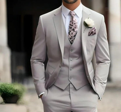 Light Grey Terry Rayon Three-Piece Suit, Modern Groom Wear