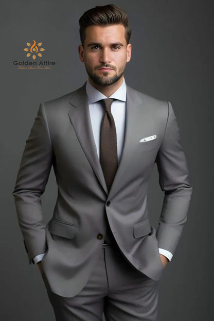 Grey Terry Rayon Men's Suit: Bespoke Wedding Prom Suit