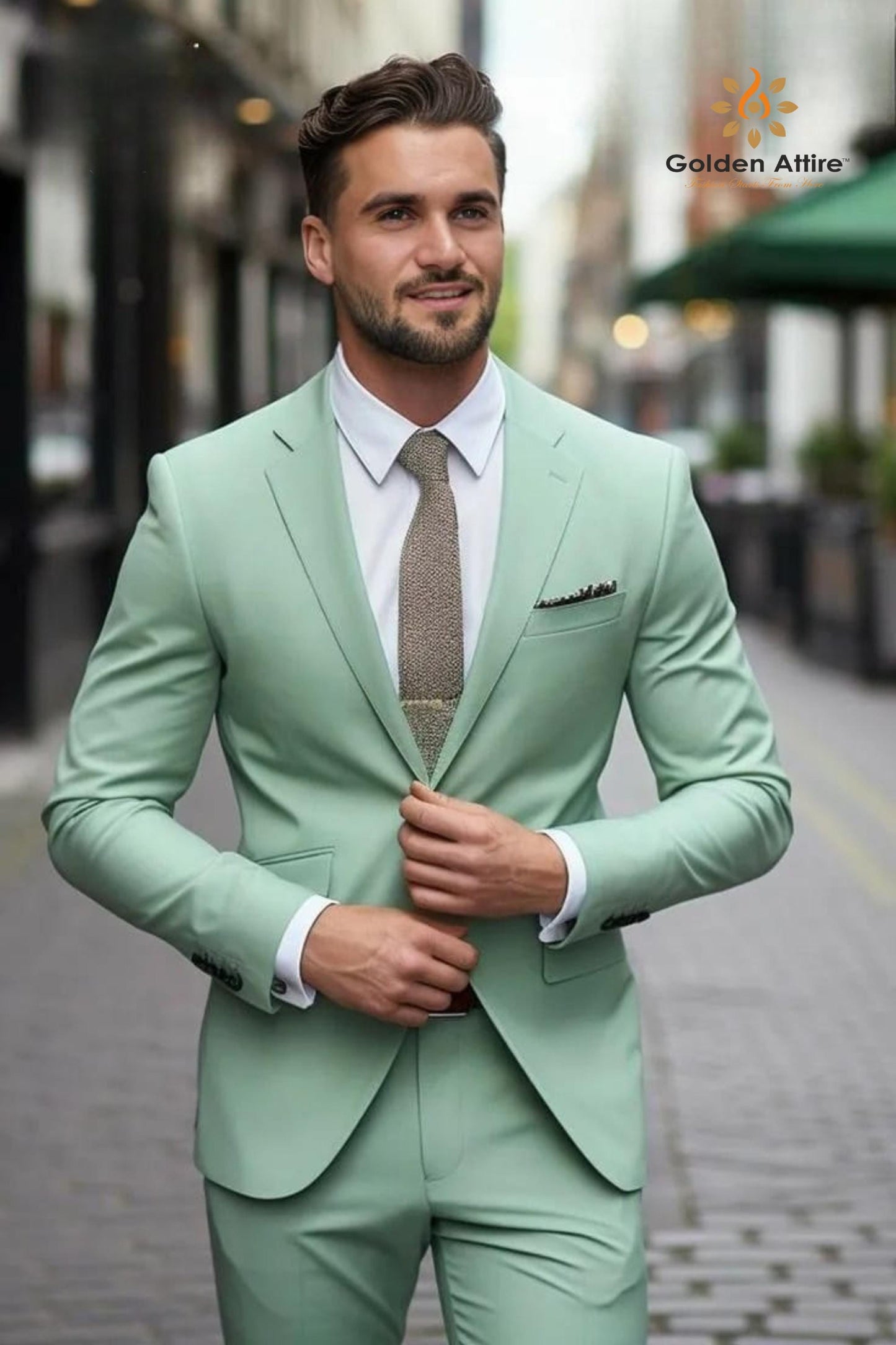 Sage Green Bespoke Suit: Modern Wedding Groom Suit