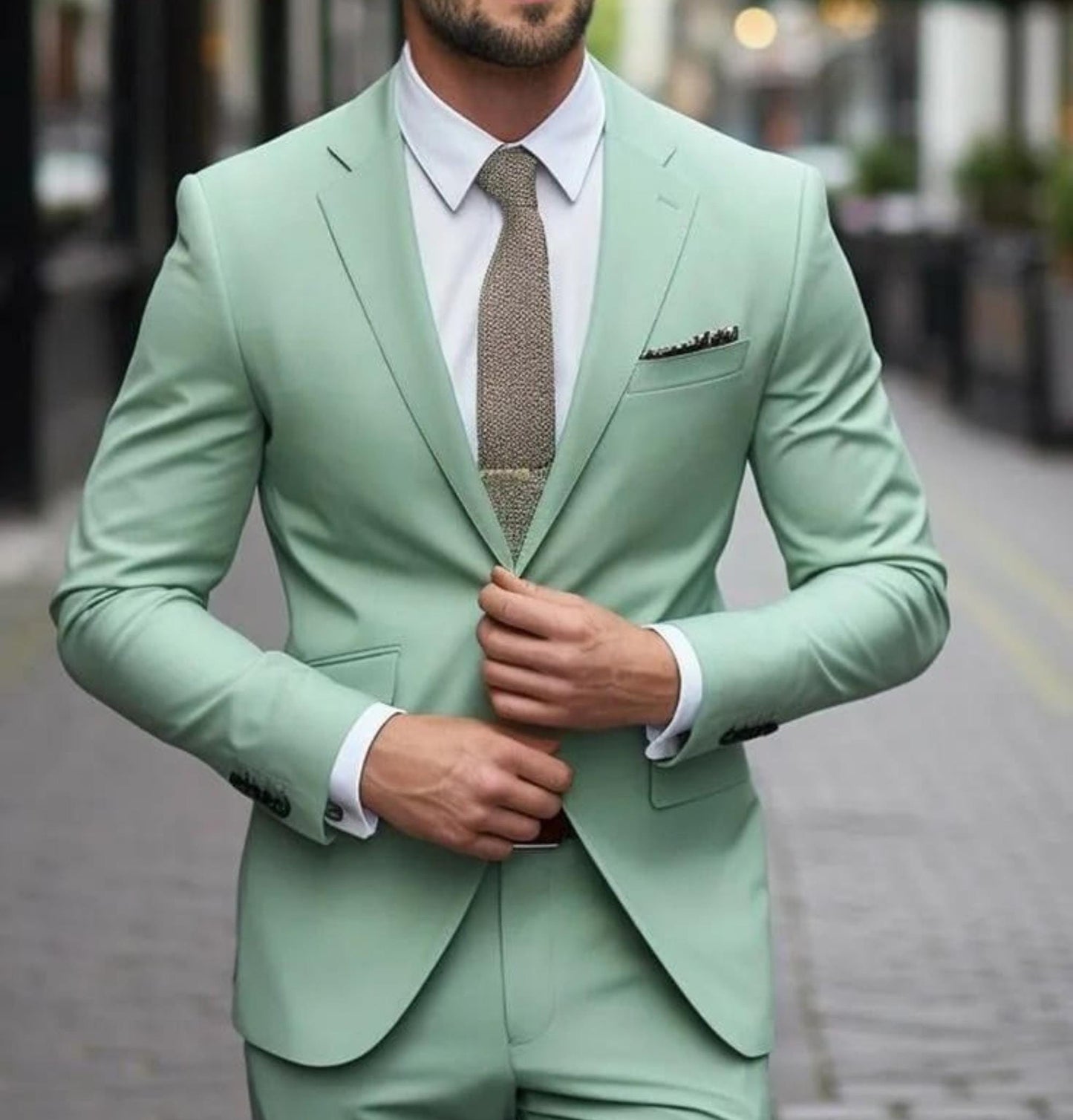 Sage Green Bespoke Suit: Modern Wedding Groom Suit