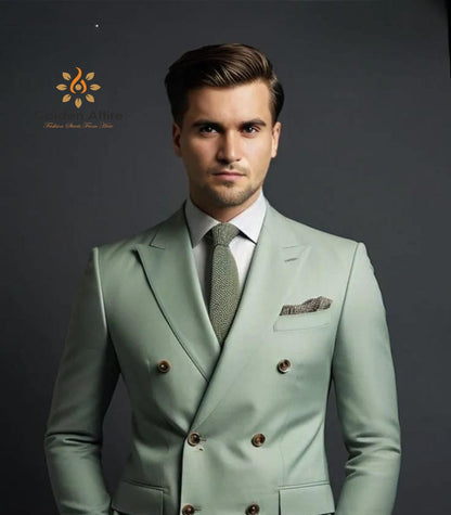 Sage Green Double Breasted Suit: Custom fit Luxury Bespoke Tailoring Suits