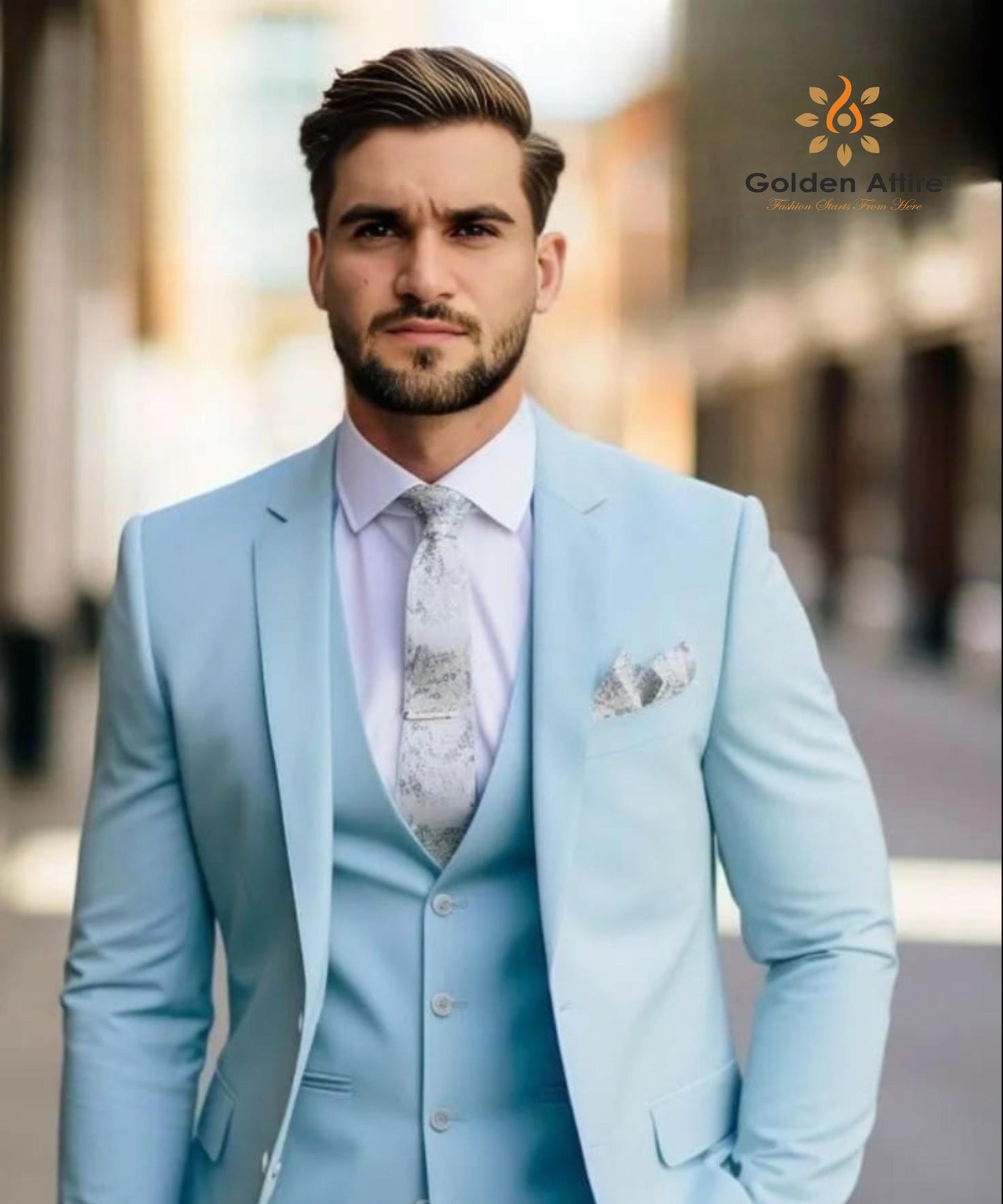 Sky Blue Suit Custom Three-Piece Wedding bespoke Suit,