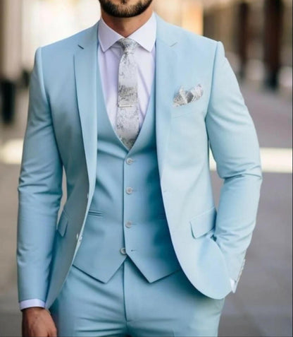Sky Blue Suit Custom Three-Piece Wedding bespoke Suit,