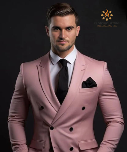 Customizable Dusty Rose Double-Breasted Suit, Terry Rayon Fabric