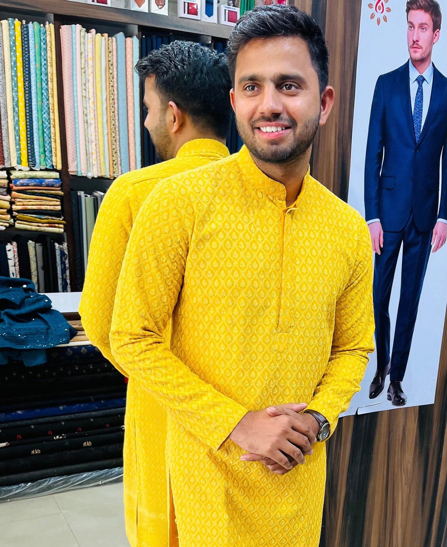 Handmade Yellow Kurta Pajama Set, Indian Wedding Outfit