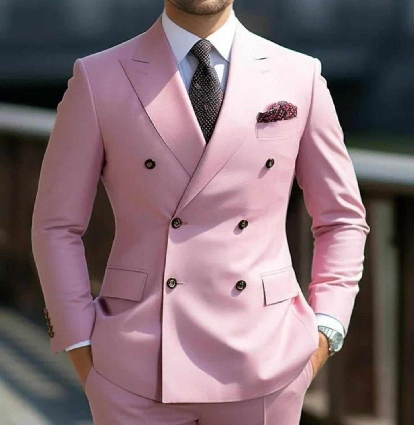 Pink Double Breasted Suit: Customizable Fit, Wedding Groom Suit
