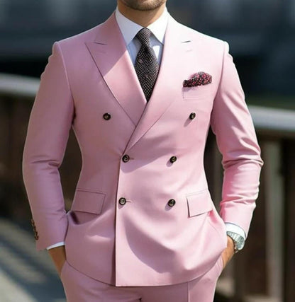 Pink Double Breasted Suit: Customizable Fit, Wedding Groom Suit