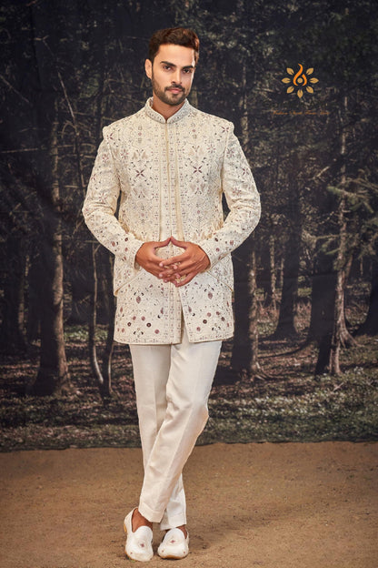 Ivory Silk Sherwani: Bespoke Indian Groom Wedding Outfit
