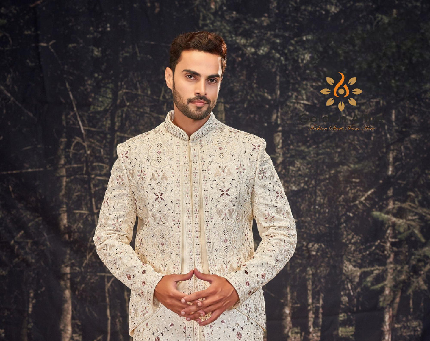Ivory Silk Sherwani: Bespoke Indian Groom Wedding Outfit