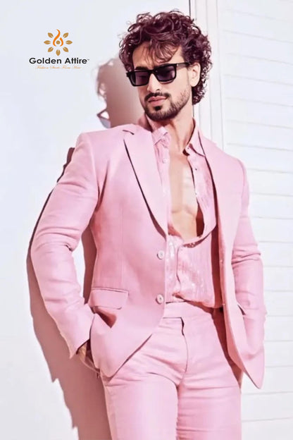 Custom Pink Terry Rayon Suit, Two-Piece Blazer & Trousers