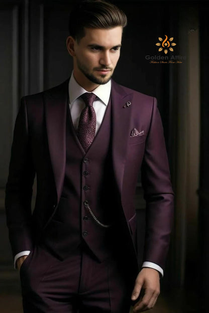 Royal Purple Three-Piece Suit, Luxury Groomsmen Suit