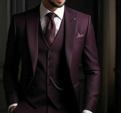 Royal Purple Three-Piece Suit, Luxury Groomsmen Suit
