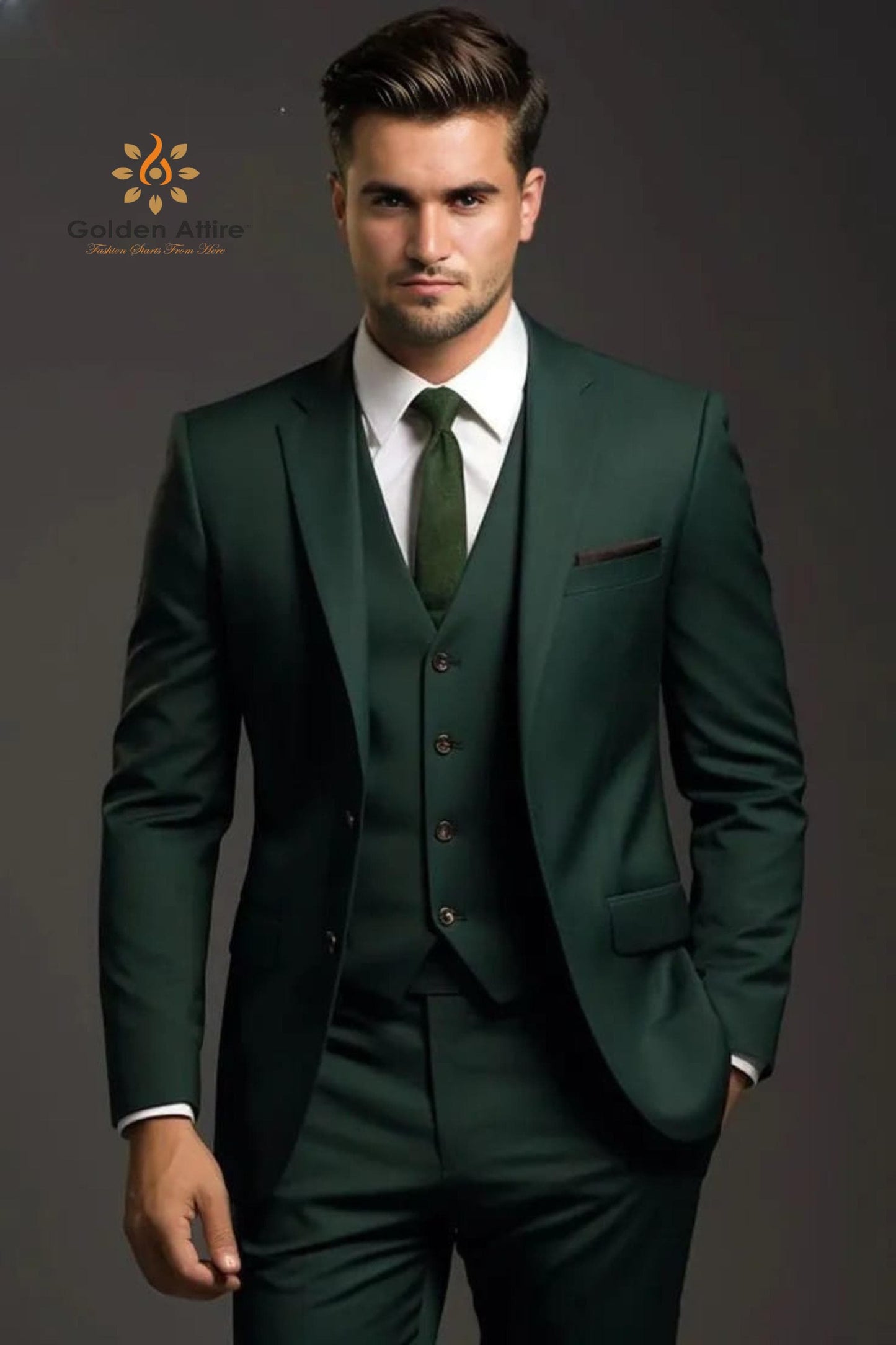 Emerald Green Terry Rayon Three-Piece Suit: Classic Men's Bespoke Suit
