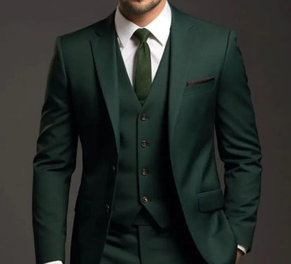 Emerald Green Terry Rayon Three-Piece Suit: Classic Men's Bespoke Suit
