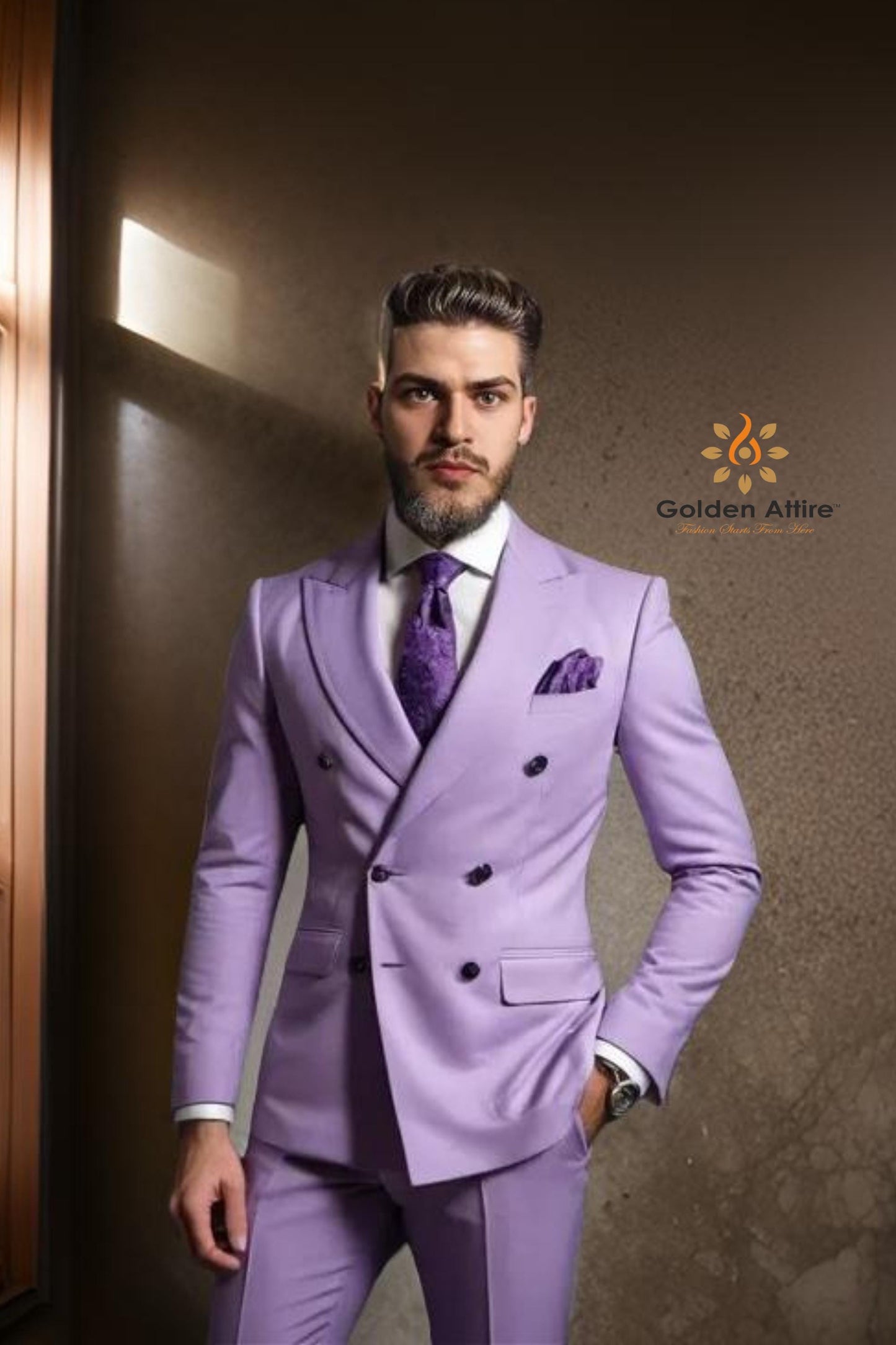 Luxe Lavender Double Breasted Suit, Terry Rayon Fabric, Customizable Fit