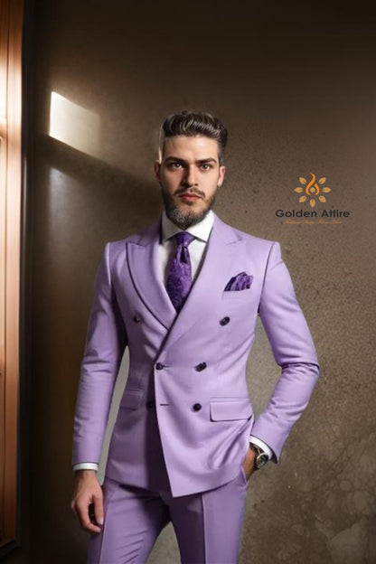 Luxe Lavender Double Breasted Suit, Terry Rayon Fabric, Customizable Fit