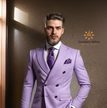 Luxe Lavender Double Breasted Suit, Terry Rayon Fabric, Customizable Fit