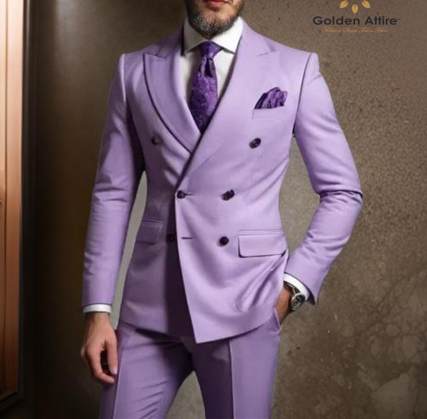 Luxe Lavender Double Breasted Suit, Terry Rayon Fabric, Customizable Fit