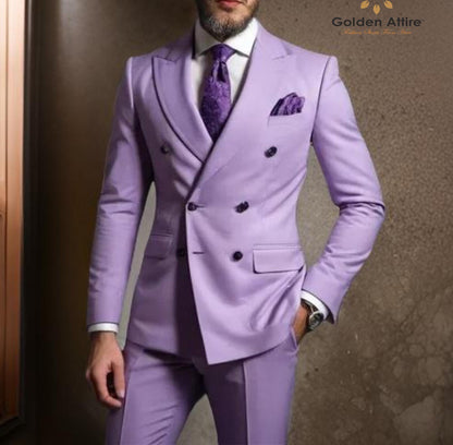 Luxe Lavender Double Breasted Suit, Terry Rayon Fabric, Customizable Fit