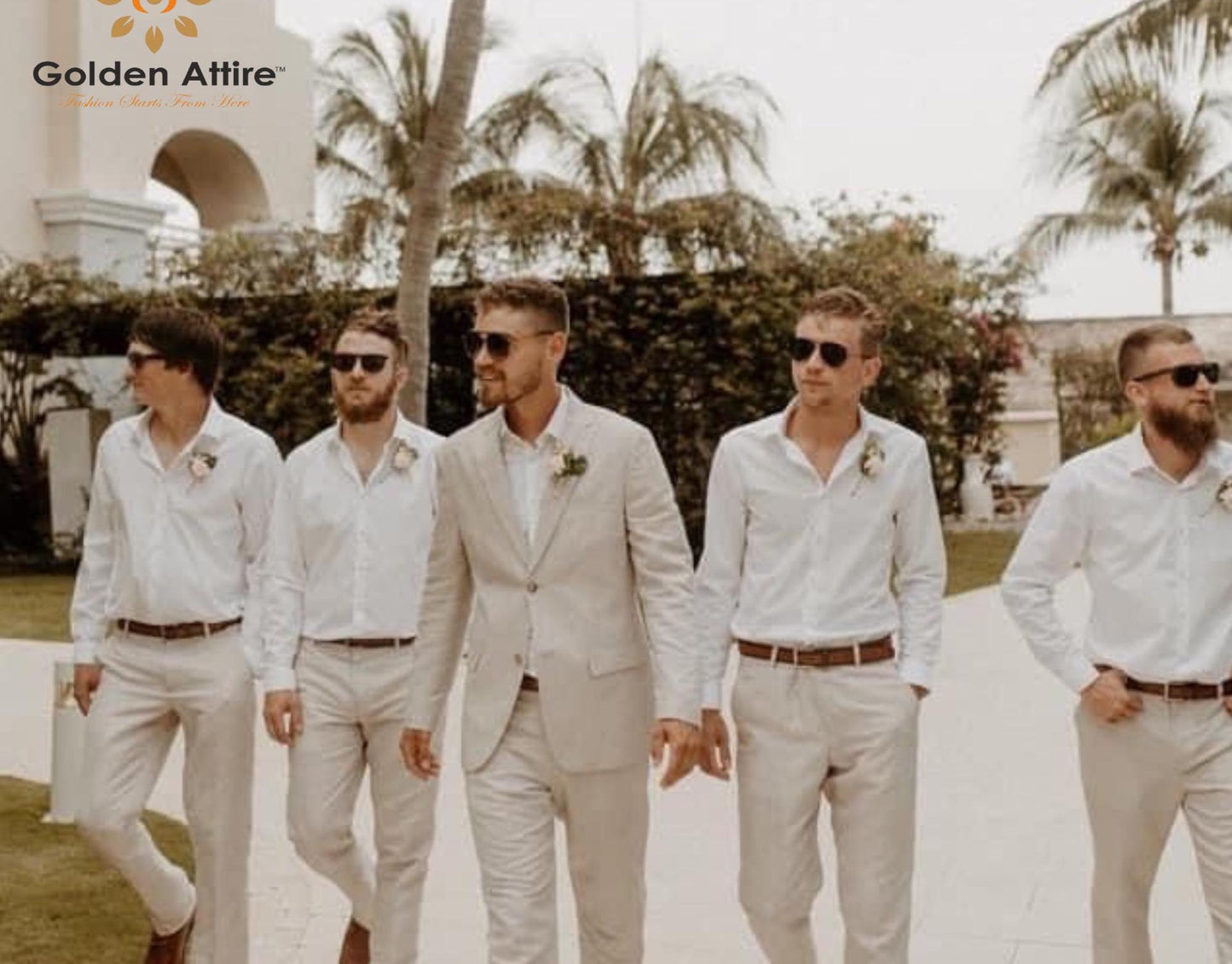 Ivory Linen Three Piece Suit, Tailored Summer Wedding Suit for Men