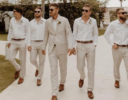 Ivory Linen Three Piece Suit, Tailored Summer Wedding Suit for Men