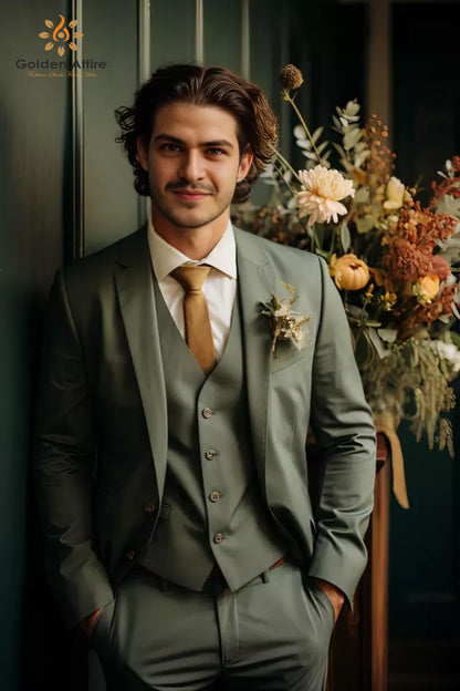 Sage Green Three-Piece Suit: Custom Terry Rayon Bespoke Suit
