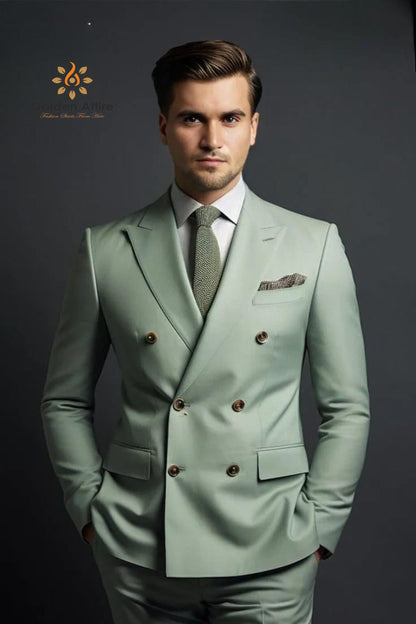 Sage Green Double Breasted Suit: Custom fit Luxury Bespoke Tailoring Suits
