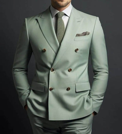 Sage Green Double Breasted Suit: Custom fit Luxury Bespoke Tailoring Suits