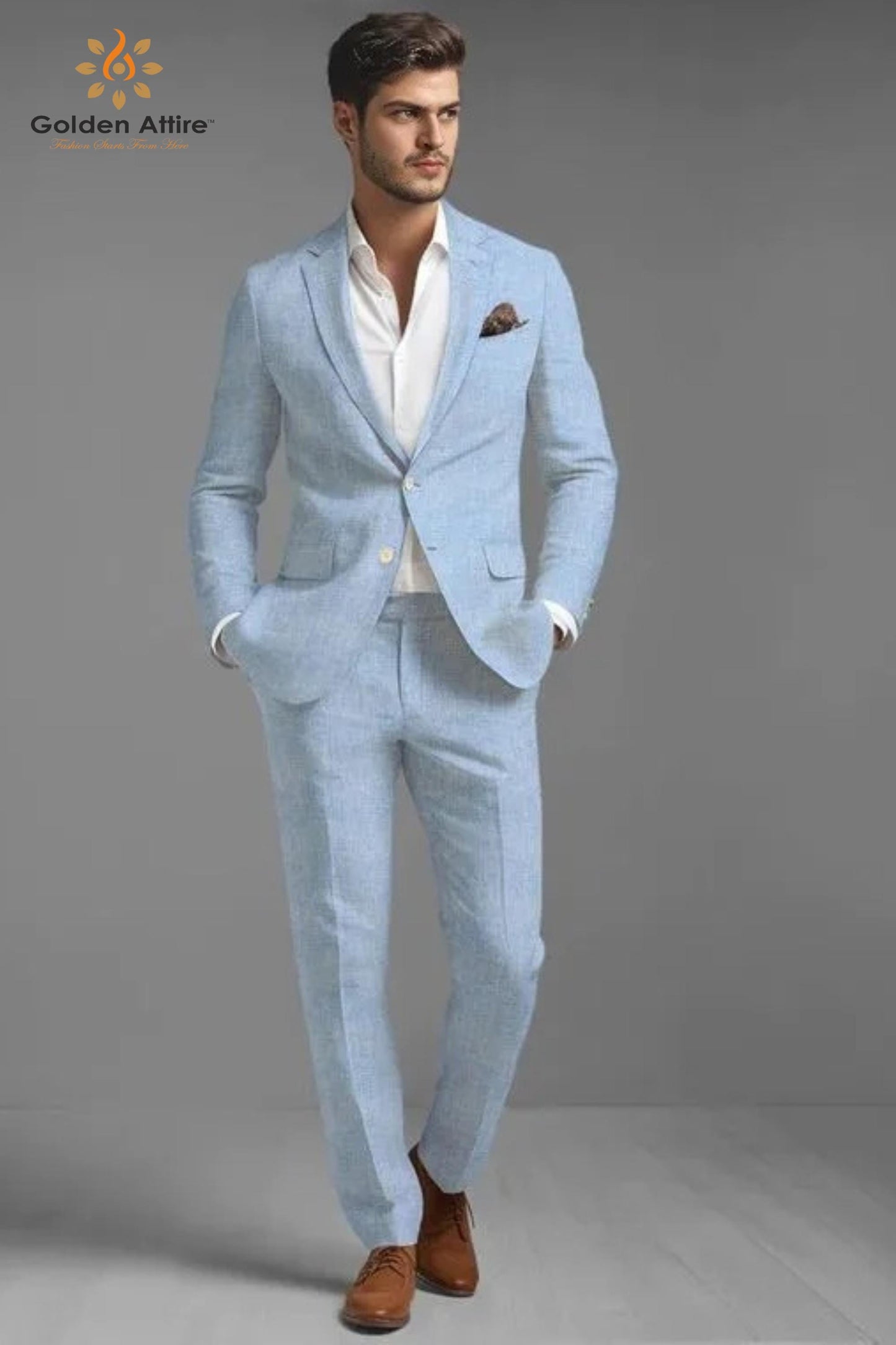 Sky Blue Linen Two-Piece Suit, Summer Wedding, Prom
