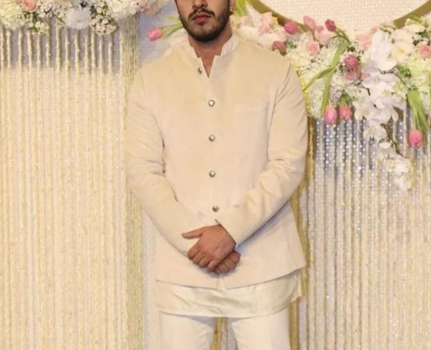 Customizable Off White Terry Rayon Jodhpuri Suit, Elegant Indian Wedding Outfit