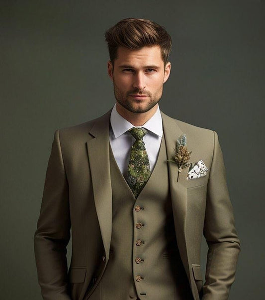 Bespoke Dark Olive Green Three Piece Suit: Customizable fit, Affordable Suit