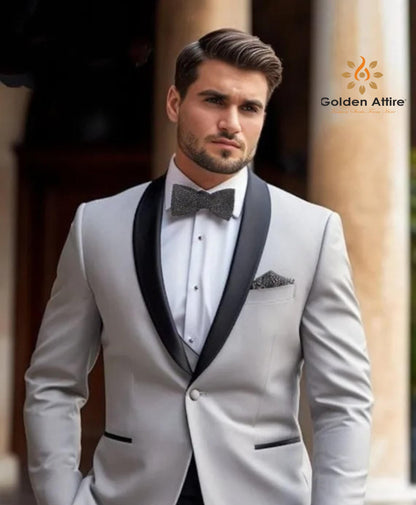 Light Grey Tuxedo Suit, Terry Rayon Shawl Lapel - Customizable