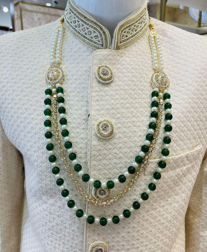 Green Pearl Mala Necklace, Indian Groom Sherwani Accessory