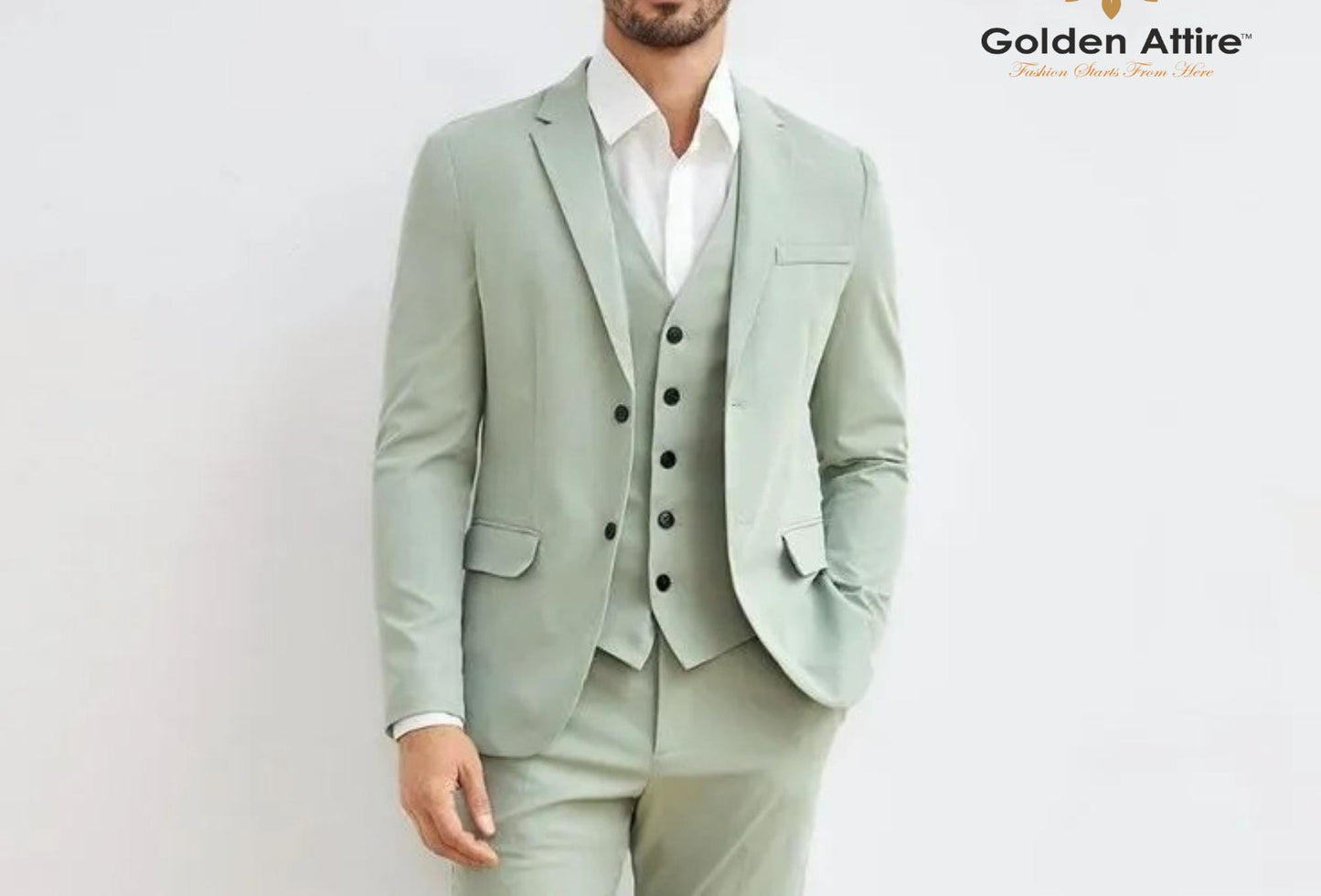 Sage Green 3-Piece Suit, Customizable Fit, Terry Rayon Fabric