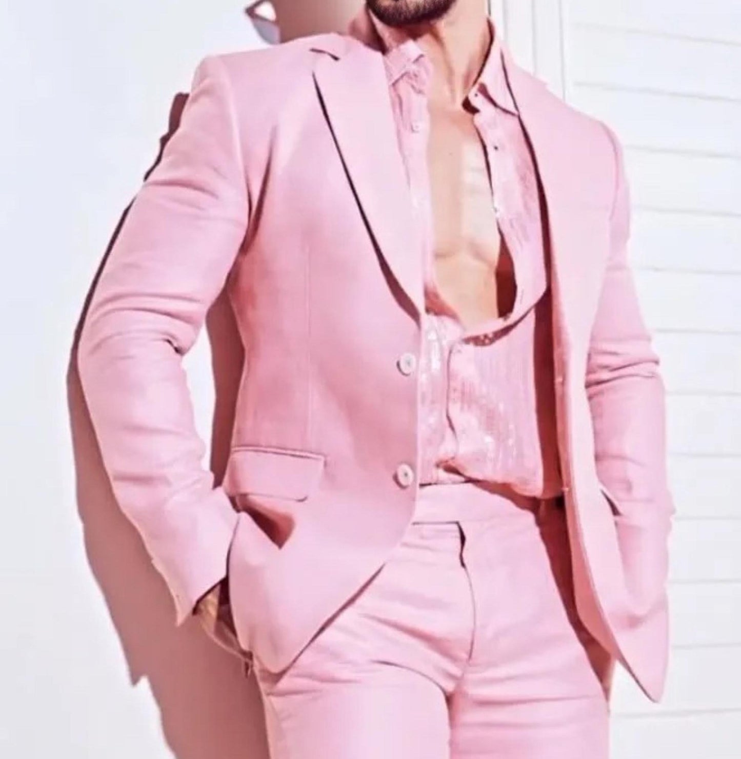 Custom Pink Terry Rayon Suit, Two-Piece Blazer & Trousers