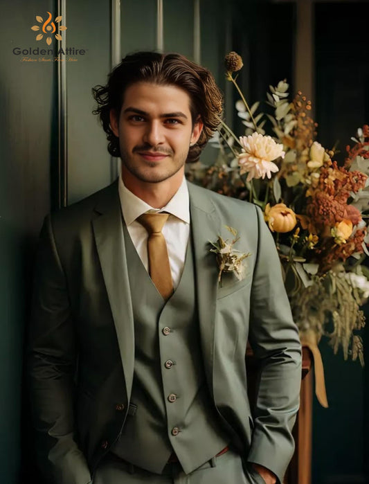 Sage Green Three-Piece Suit: Custom Terry Rayon Bespoke Suit