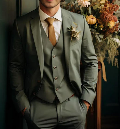 Sage Green Three-Piece Suit: Custom Terry Rayon Bespoke Suit