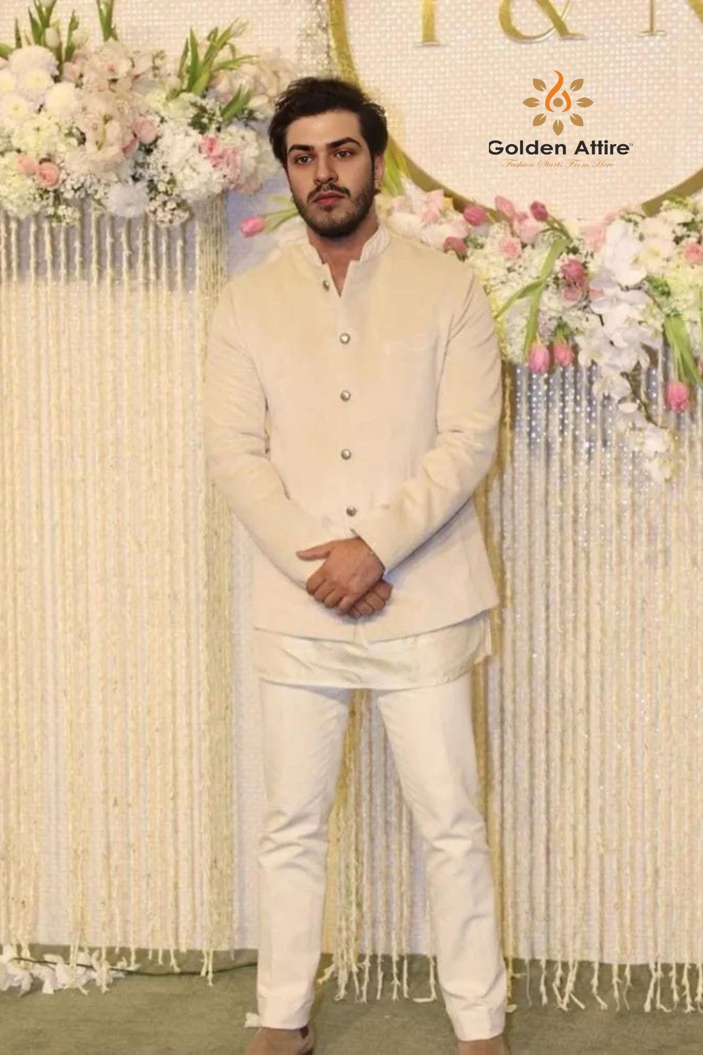 Customizable Off White Terry Rayon Jodhpuri Suit, Elegant Indian Wedding Outfit