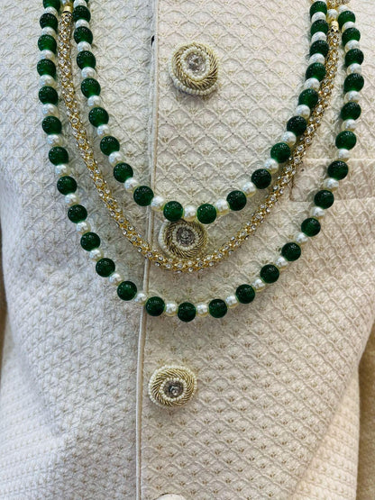 Green Pearl Mala Necklace, Indian Groom Sherwani Accessory