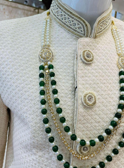 Green Pearl Mala Necklace, Indian Groom Sherwani Accessory