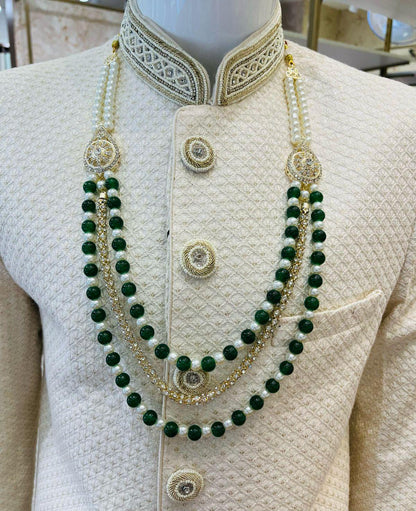 Green Pearl Mala Necklace, Indian Groom Sherwani Accessory