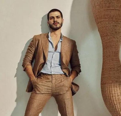 Brown Linen Groom Suit, Summer Wedding Bespoke Suit