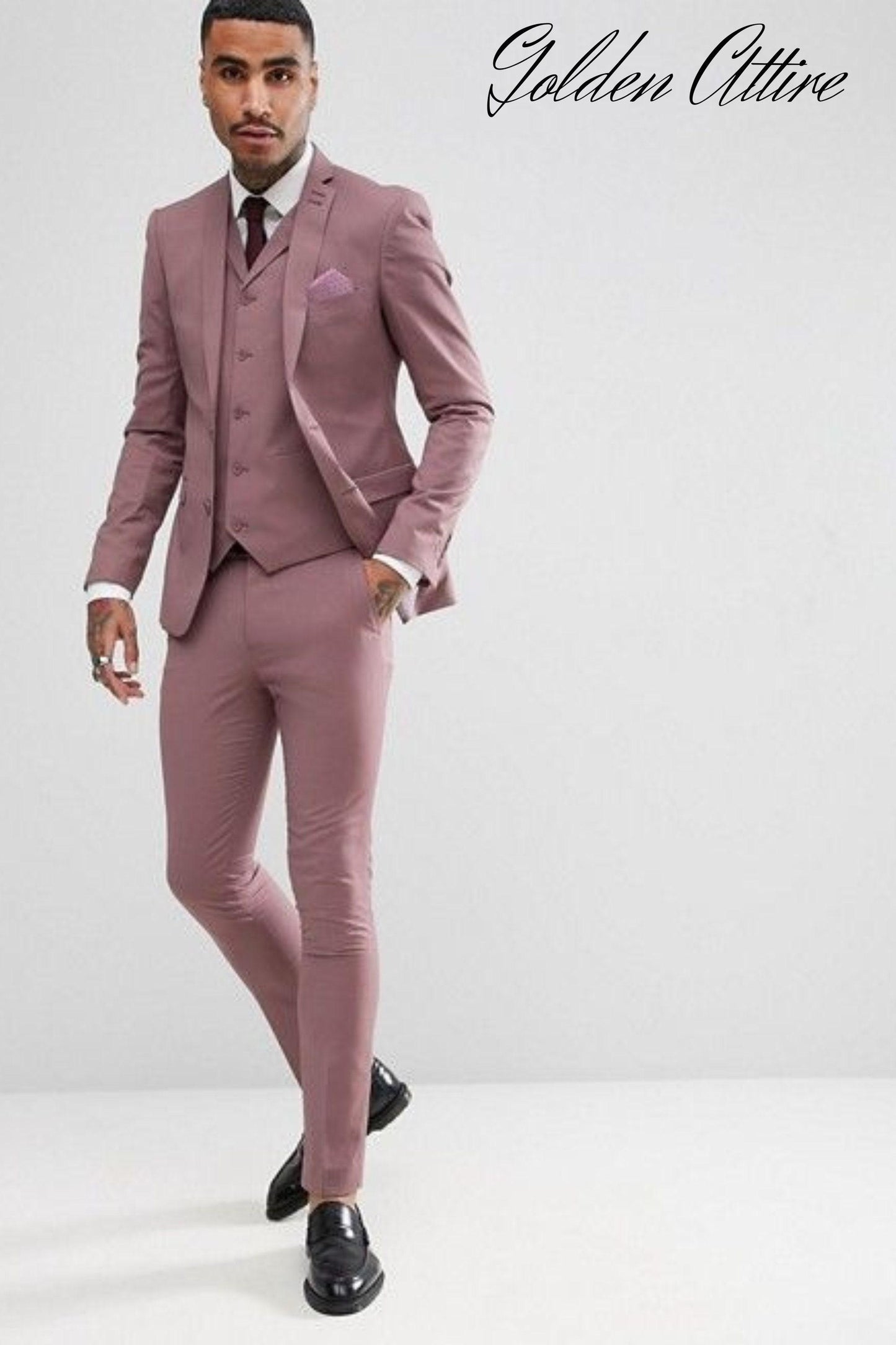 Dusty Rose 3-Piece Suit: Men's Wedding Groom Suit
